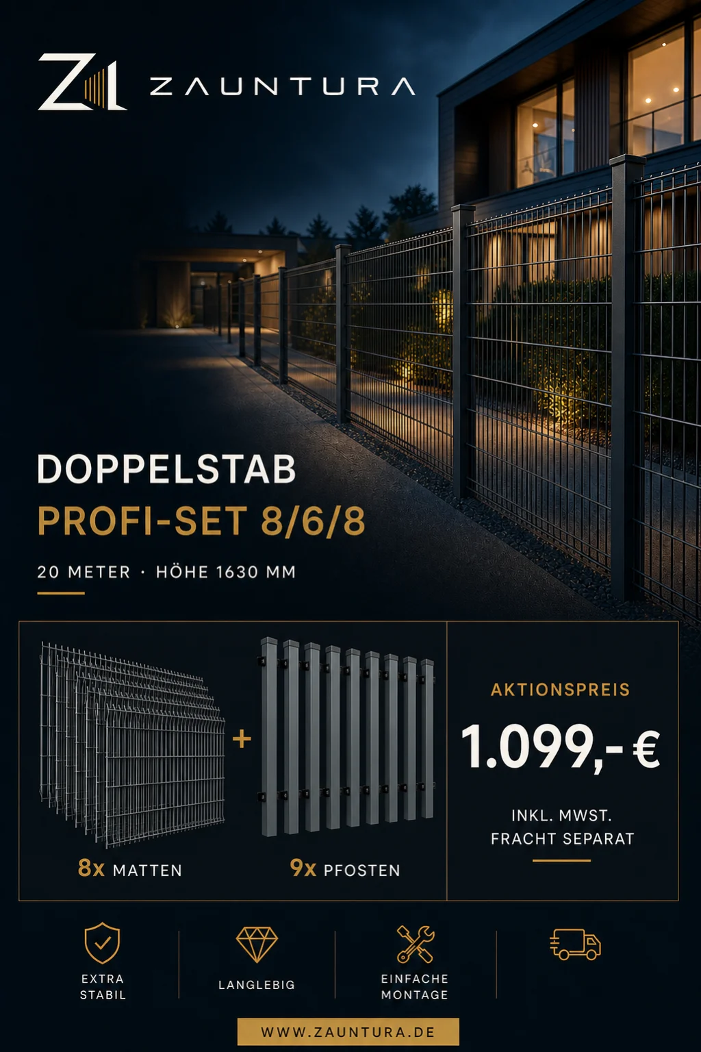 Doppelstab Profi-Set 8/6/8 · 20 m – Zauntura Aktionsangebot
