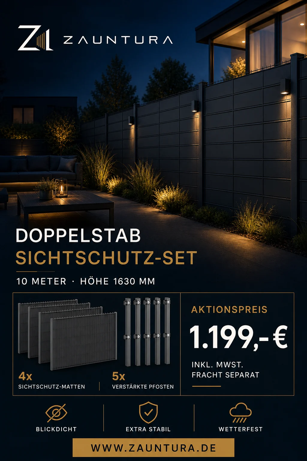 Doppelstab Sichtschutz-Set · 10 m – Zauntura Aktionsangebot